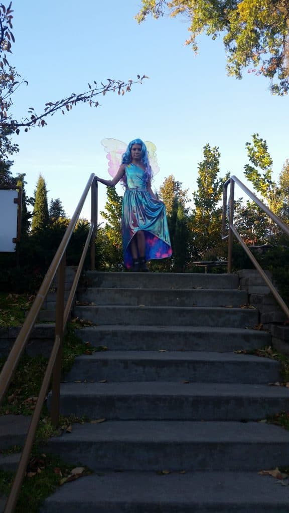 Halloween costume dress with wings.